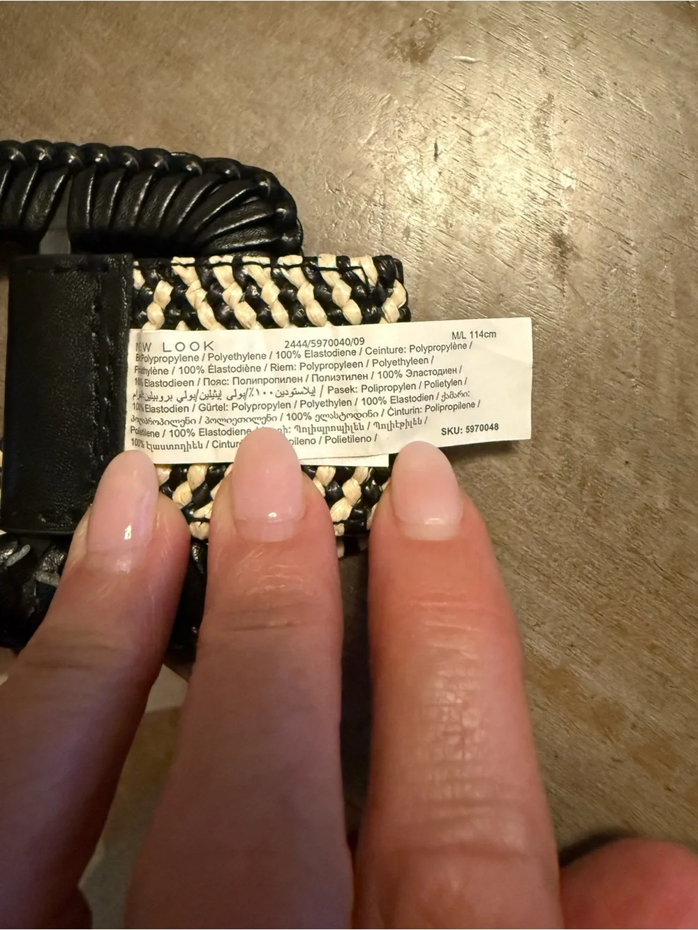 New Look Raffia Black and Cream Woven Geometric Belt with Square Buckle